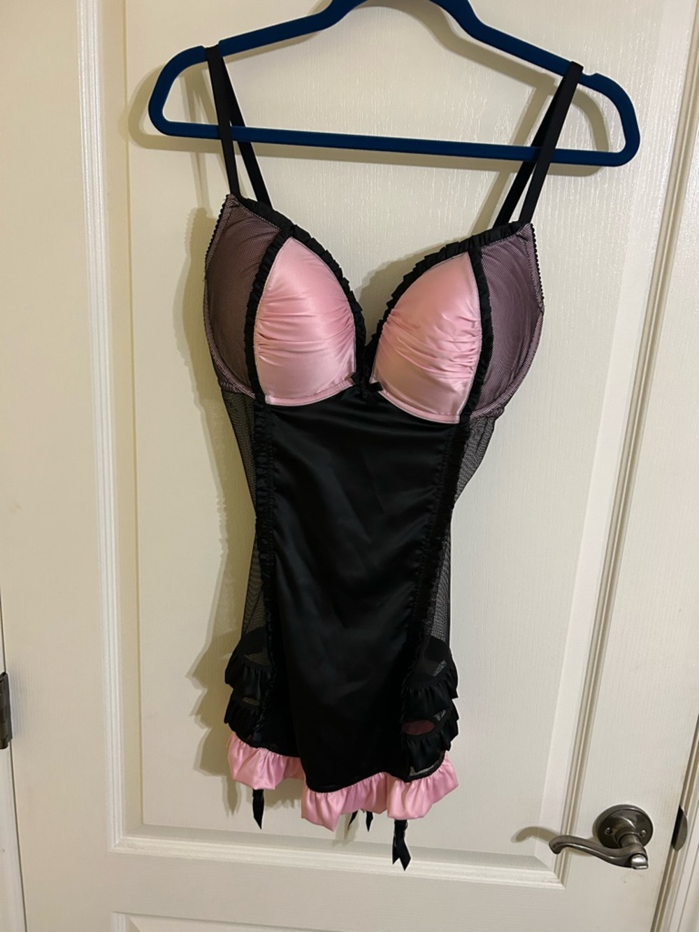 Victoria's Secret Black and Light Pink Satin Mesh Sexy Little Things 38D